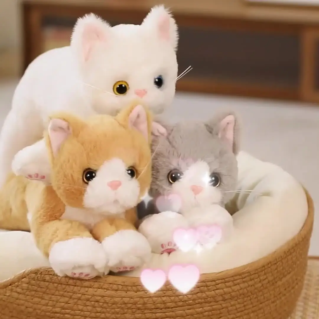 Gatto Di Peluche Simulato In Plastica Cava | 12x12x6 Cm Bianco | Decorazione Casa E Regalo Per Bambini