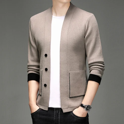 thumbnail image 1 of Chaqueta tipo cárdigan de punto de alta calidad para hombre, 1 of 5