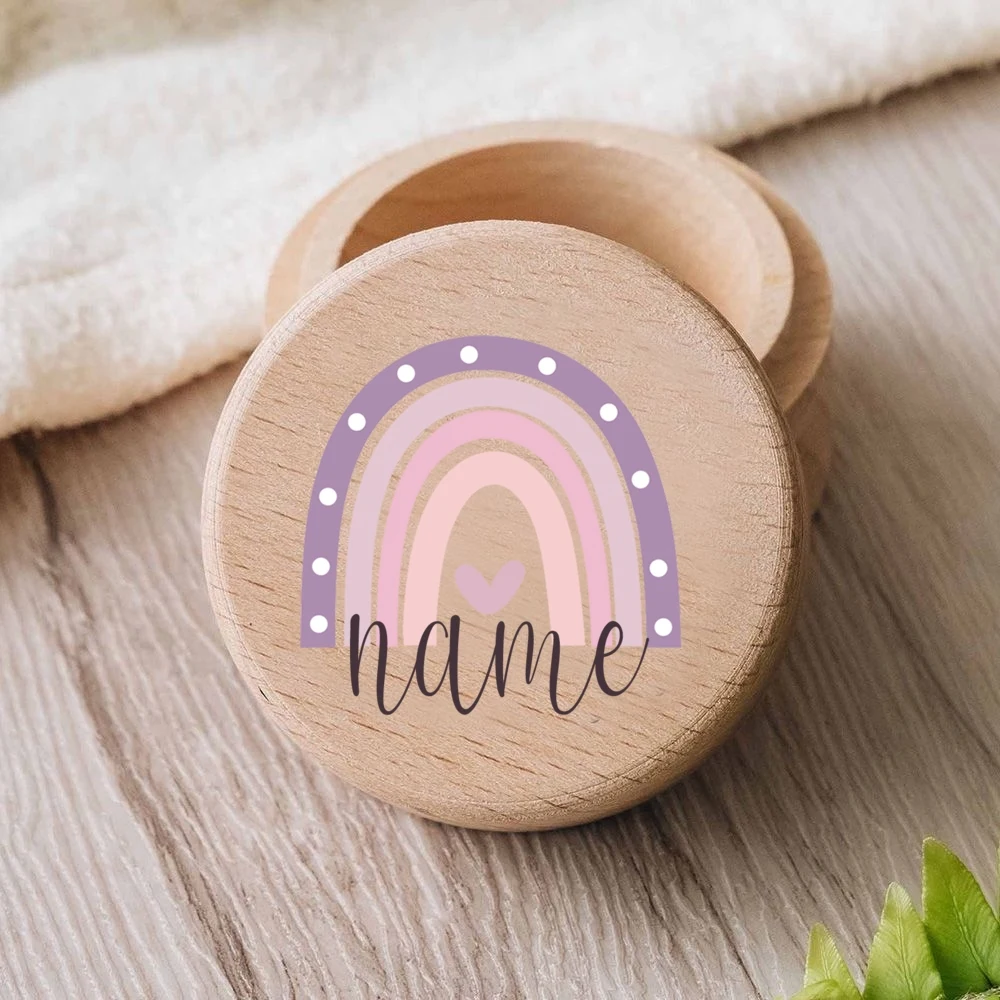Wooden Storage Box Tooth Box Wooden Memorial Box Baby Memory Box Personalised Rainbow with Name Teeth Boxes Baby Tooth Box Keepsake Umbilical Curl Hair Wood Collect Case Kids Shower Gift