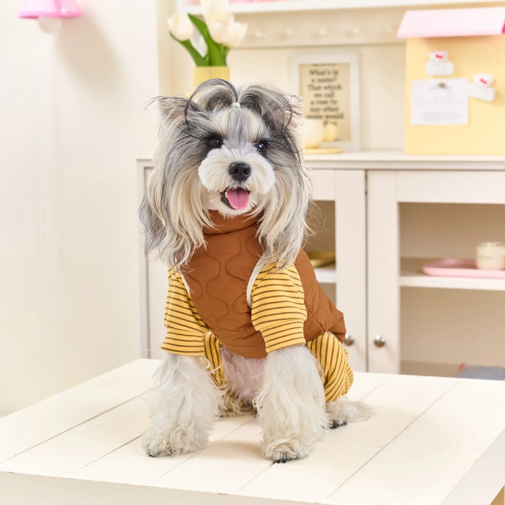 Dog Cat Clothes, Polar Fleece Striped Bodysuit, Four-Legged Winter Pajamas For Small Medium Dogs_voghion.com