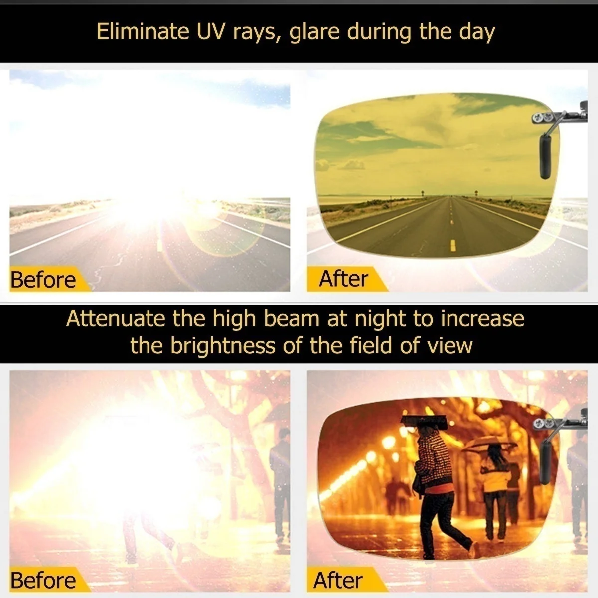 UV400 Day Night Vision Driving Clip on Sunglasses Flip Up Anti Glare Sun Glasses Clip Lens Polarized Lens Glasses Goggles
