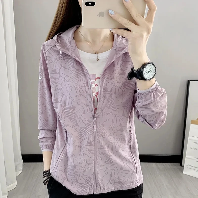 Outdoor Mesh Breathable Sun Protection Clothing Womens Jackets Summer Thin Hooded Quick-Drying Sports Coat Printing Female Tops