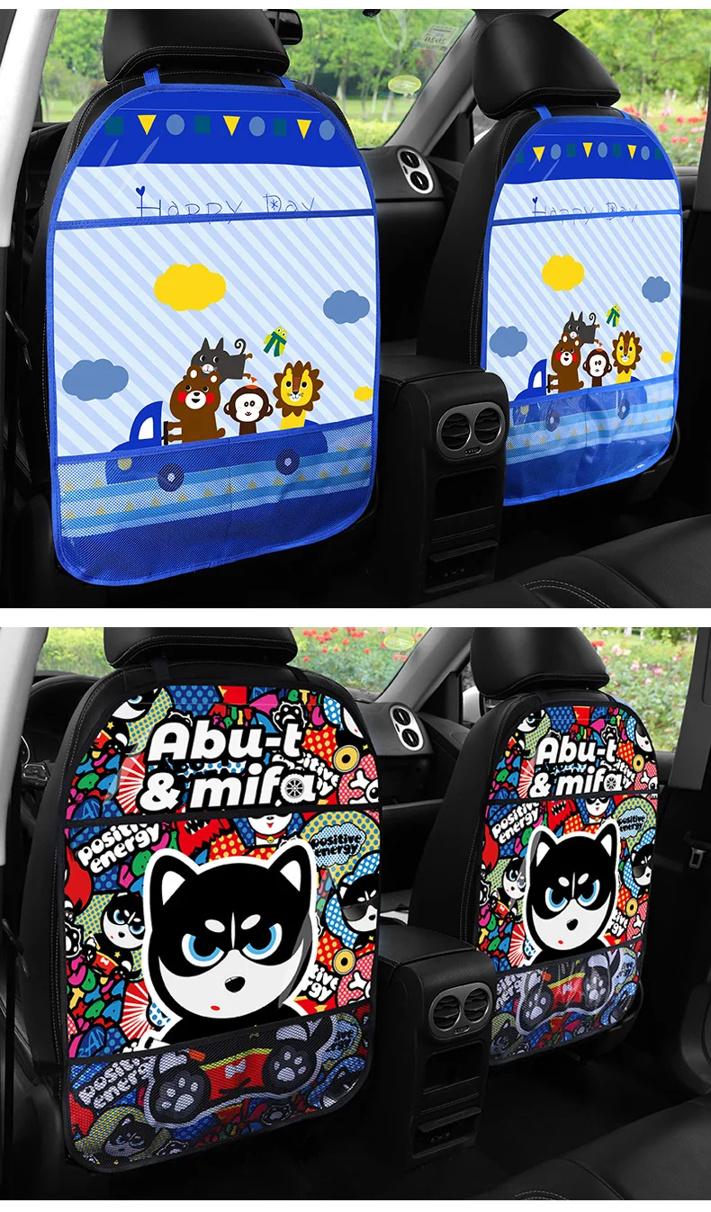 Car Seat Protector Car Seat Organizer 1Pcs Cartoon Car Seat Back Protector Cover for Children Kids Baby Anti-Kick Pad Multi-function Cute Car Organizer Storage Bag