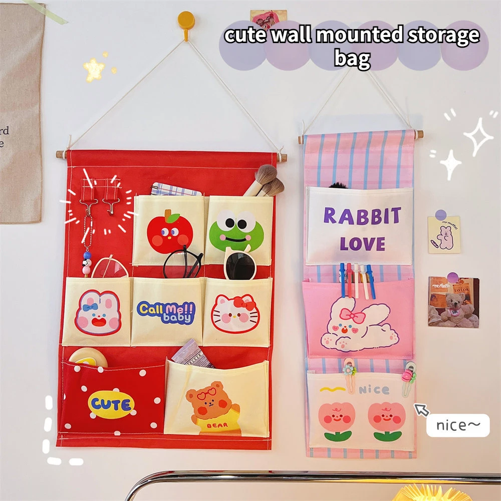 Fabric Hanging Wall Storage Bags Holder Creative Kawaii Wall-mounted Storage Bag Door Cute Wall Mounted Storage Bag Pockets 2