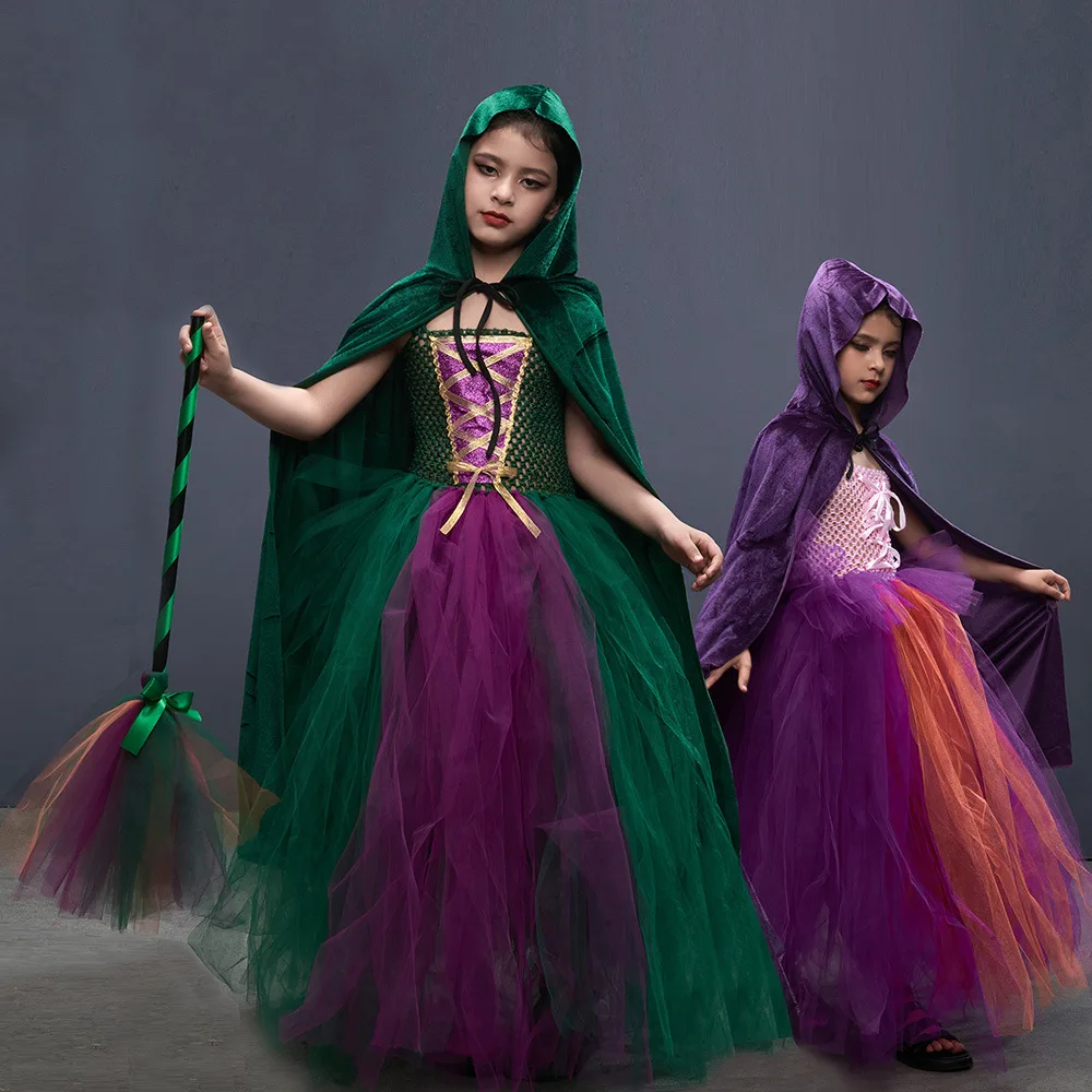 

Show Party Sarah Sanderson Sisters Cosplay Costume Green Red Kids Girls Halloween Carnival Party Tutu Dress