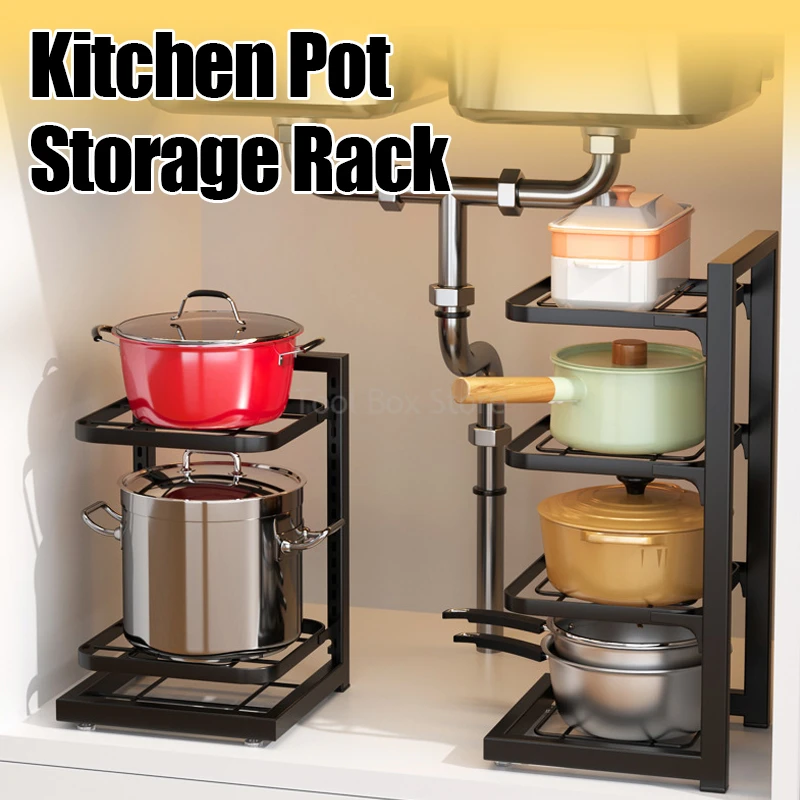 Adjustable Pot And Pan Organizer Pans And Pot Storage Rack Kitchen Cabinet  Organizer Heavy Duty Pan Rack With 3 Tiers Suitable - AliExpress