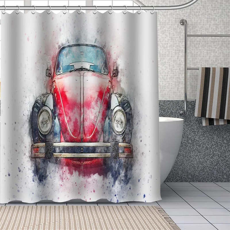 Motorcycle Custom Pattern Polyester Bath Curtain Waterproof Shower Curtains Geometric Bath Screen Printed Curtain For Bathroom 2