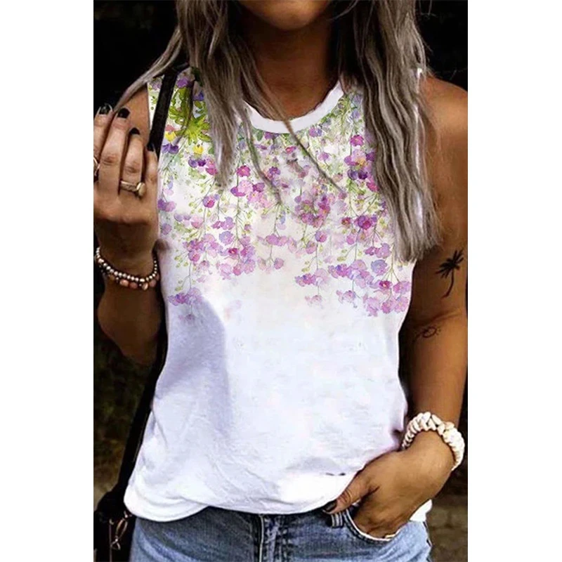 

Flower Floral 3D Print Tank Tops Women Vintage Streetwear Tops Oversized Vest Off Shoulder Sleeveless Sexy Clothing