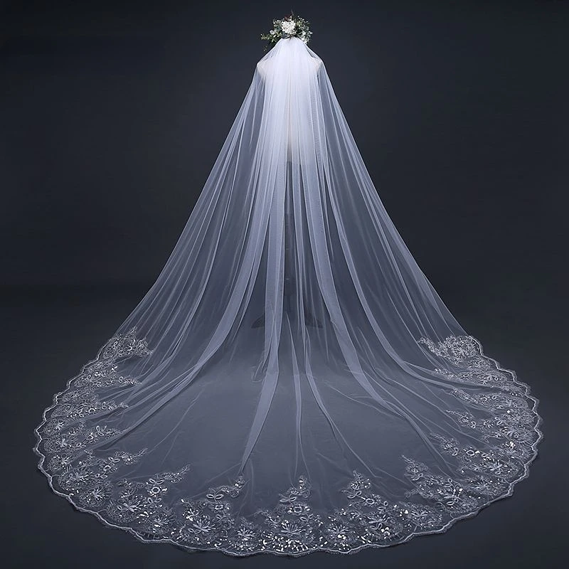 3 Meter White Ivory Cathedral Wedding Veils Long Lace Edge Bridal Veil with Comb Wedding Accessories Bride Veu Wedding Veil new 1t cathedral long lace edge wedding veil one tier bride veils bridal accessories long bridal veil with comb bridal veil