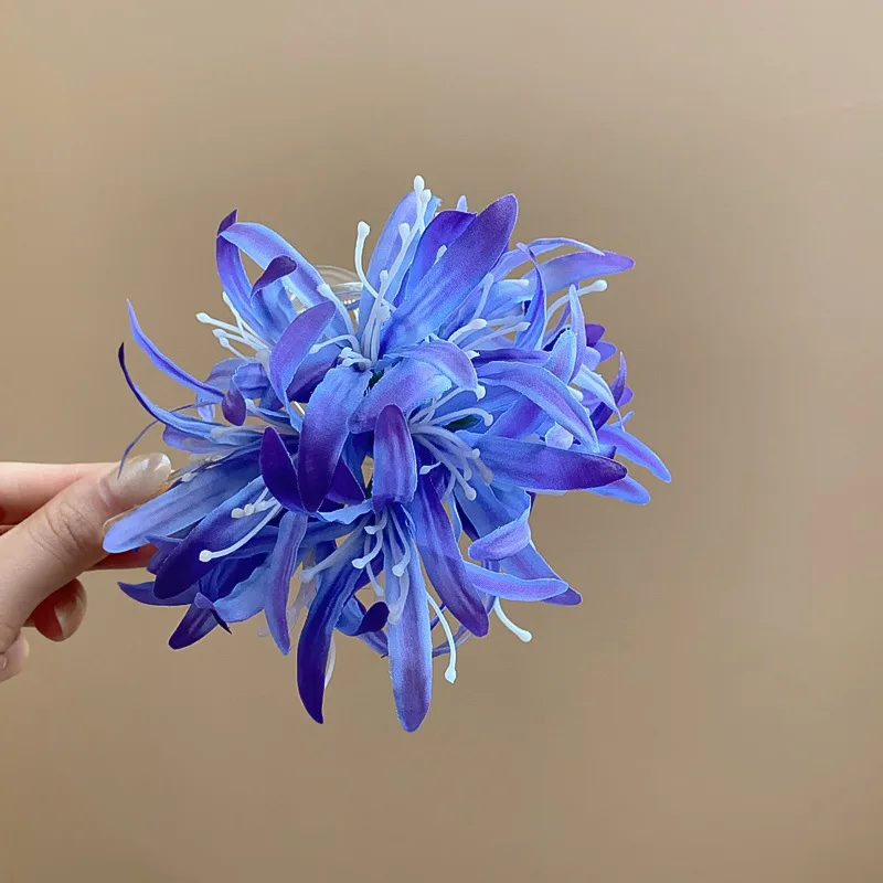Spider Lily Flower Hair Claw Clips Women Long Tassel Shark Clip Dedicate Retro Crystal Acrylic Hairgrips Birthday Decoration