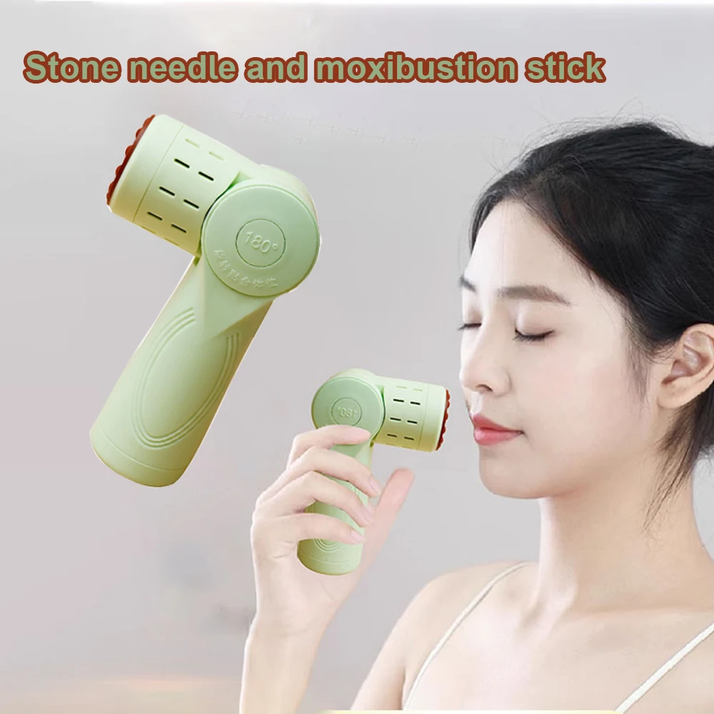 Portable stone needle handheld Moxibustion Scraping Massager Warm Body Massage Moxa Therapy Heating Acupressure Meridian Relax