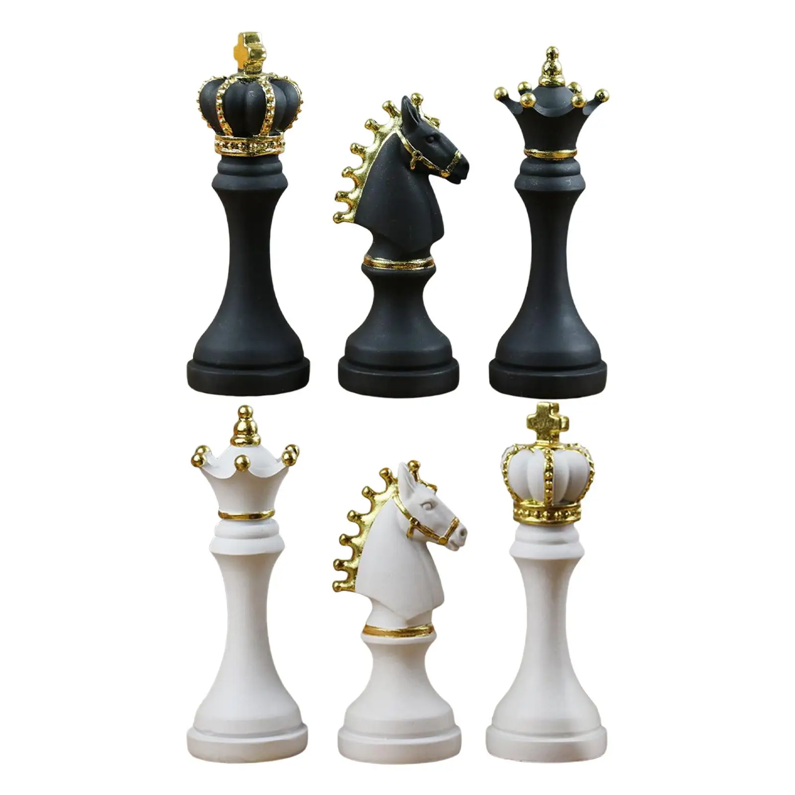 

3 Pieces Chess Pieces Statue King Queen Knight Sculpture for Home Decoration