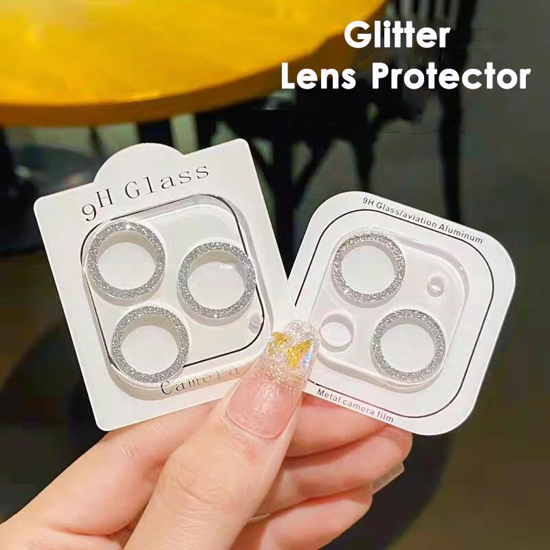 Per Apple Iphone 15 14 13 12 Pro Max Glitter Camera Lens Protector Back Antiurto Protettivo Full Cover Lens Film Glass