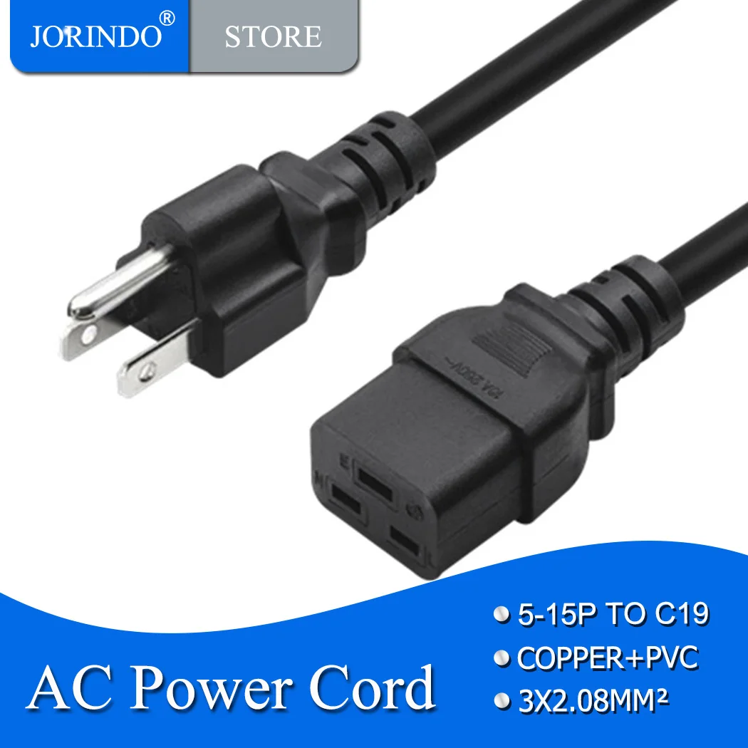 1.8M/5.9FT US Power Extension Cable Nema 5-15p 3Pin male plug Connected To C19 Power conversion line