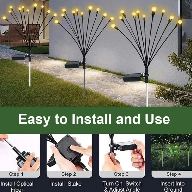 Free air freight 2PCS Solar Garden Lights LED Firefly Lights OutdooWaterproof Solar Lights For Yard Patio Pathway Lawn Decoratio