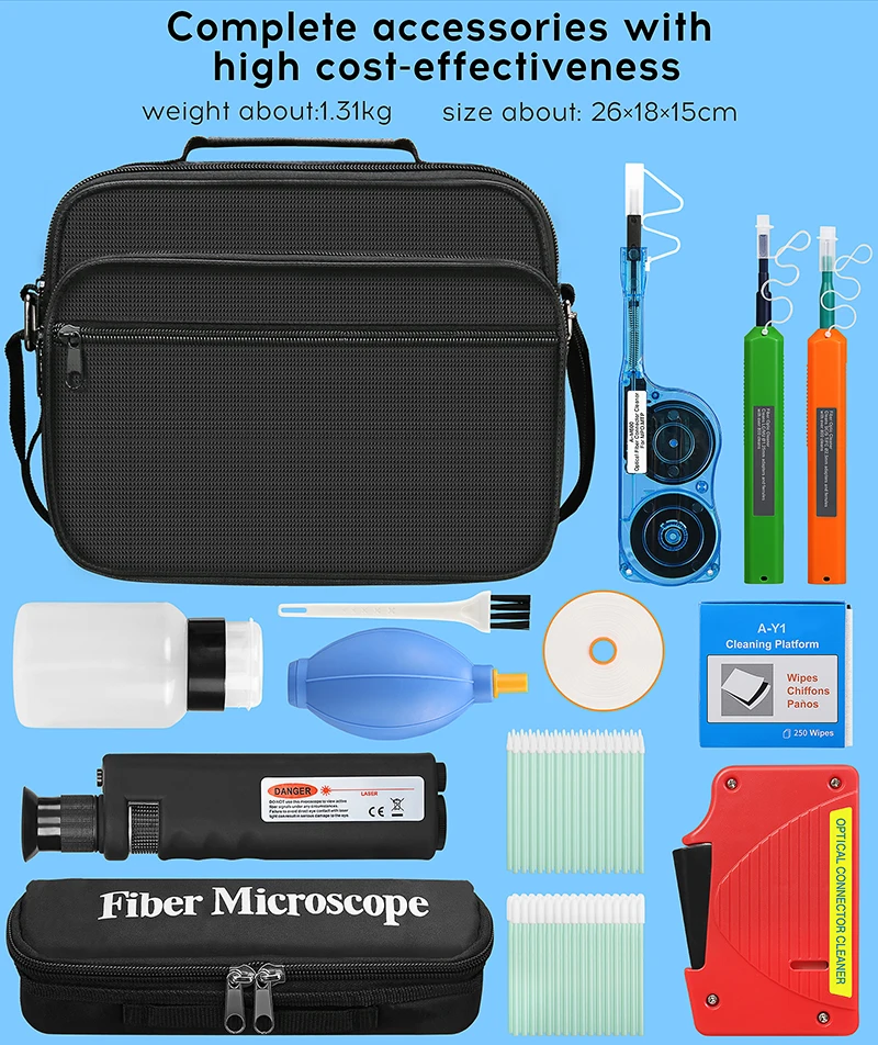 Fiber cleaning Tool Kit 400X Fiber Optic Microscope Fiber Optic Cleaner One Clic