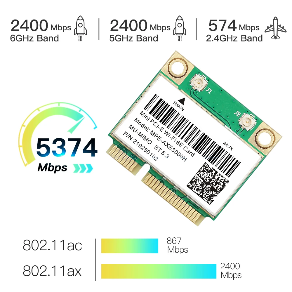 WiFi 6E AX210 미니 PCI-E Wifi 네트워크 카드 BT 5.3 트라이 밴드 2.4G/5G/6Ghz 802.11AX 데스크탑 노트북 용 5374Mbps 무선 어댑터