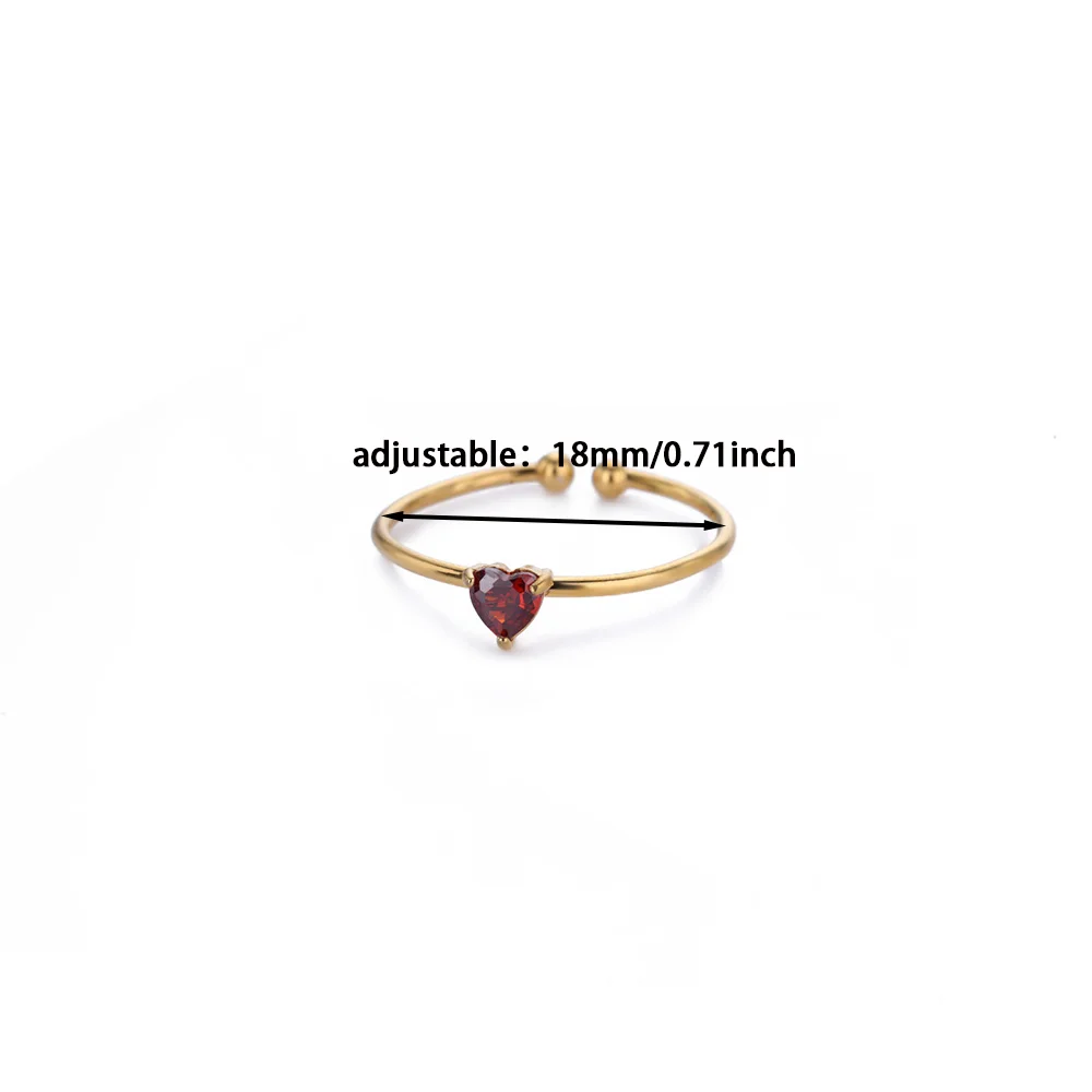 2025 Birth Colorful Cubic Zircon Heart Opening Rings For Women Fashion Dainty Stainless Steel Princess Ring Jewelry Wedding Gift 6