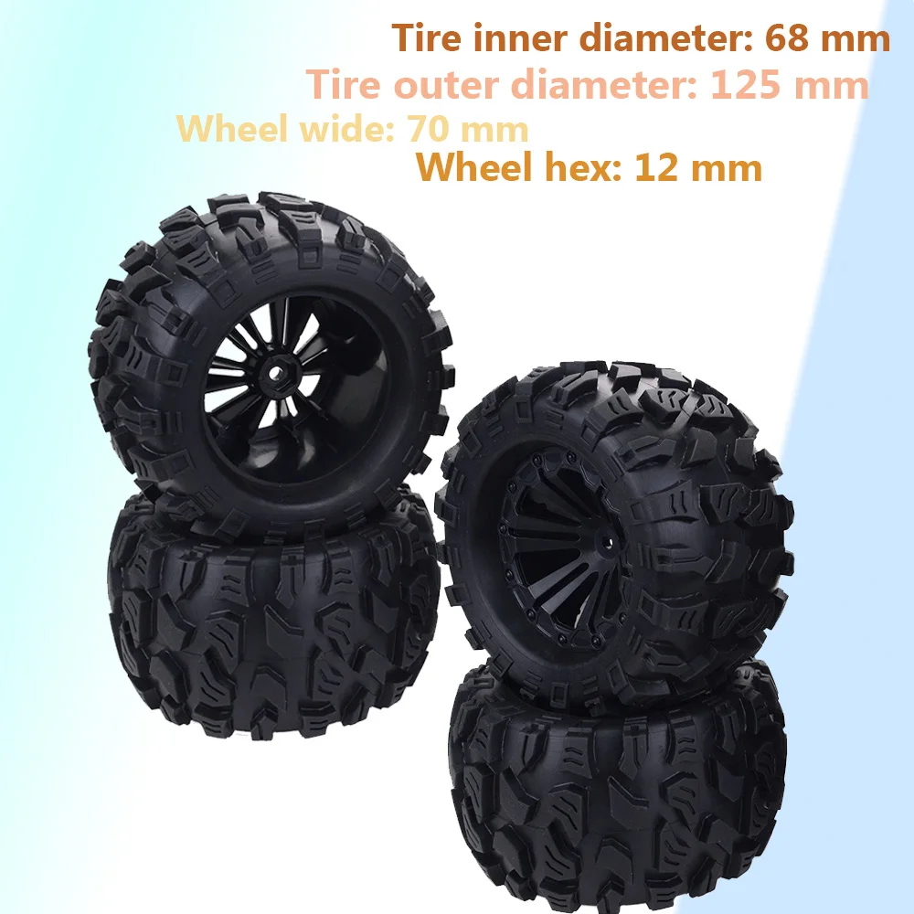 

4PCS 125MM 1/10 Monster Truck Tire Rubber Rocks Tyres 12mm Wheel Hex for RC Crawler Axial Traxxas Tamiya Kyosho