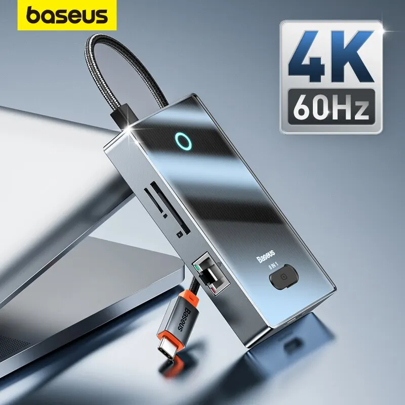 Baseus USB C Hub 4K @ 60 Гц HDMI-совместим с 2 * USB3.0 + USB-C + USB2.0 + Интернет-портом и SD + TF кардридером для ноутбуков MacBook и телефона