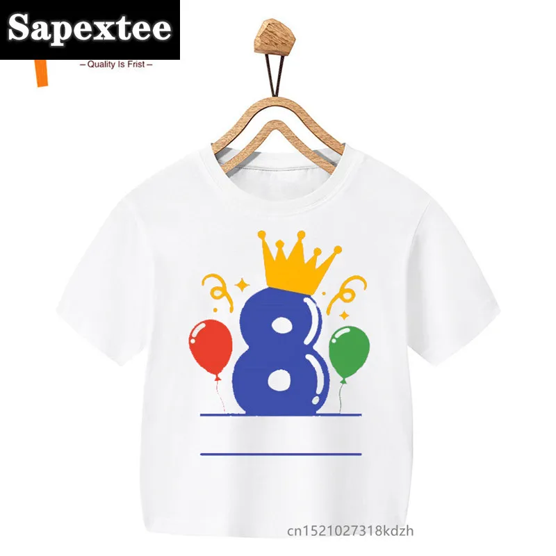 Girls' Summer White T-Shirt with Floral Balloon Print - Kawaii Birthday Design
