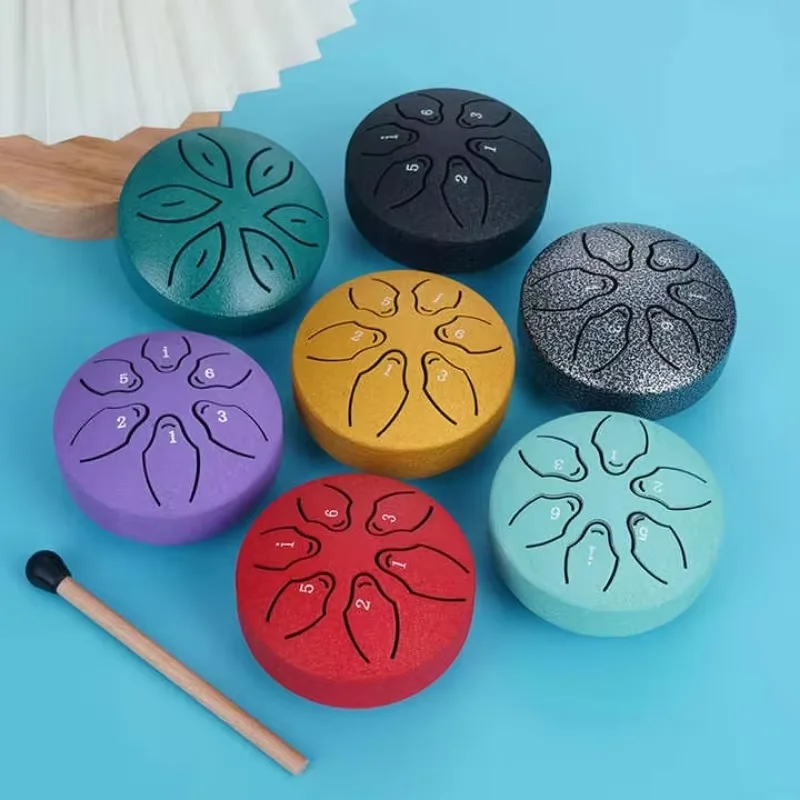 Mini Cute Ethereal Drum with Drumstick 6 Notes Percussion Instrument Steel Tongue Forget Worry Drum Children Portable Instrument