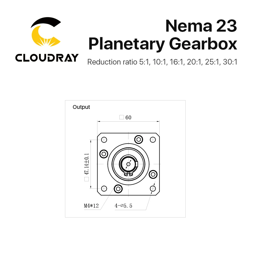 Cloudray Nema 23 유성 기어박스 모터 감속기, 비율 5:1 10:1 16:1 20:1 25:1, 30:1, 8mm 입력