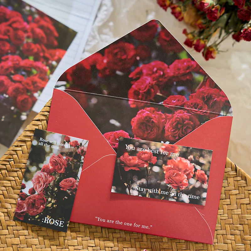 8pcs Envelopes Set with Letter Pads Romantic Flower Message Writing Paper Wedding Party Invitation Card Cover Letter Gift Wrap