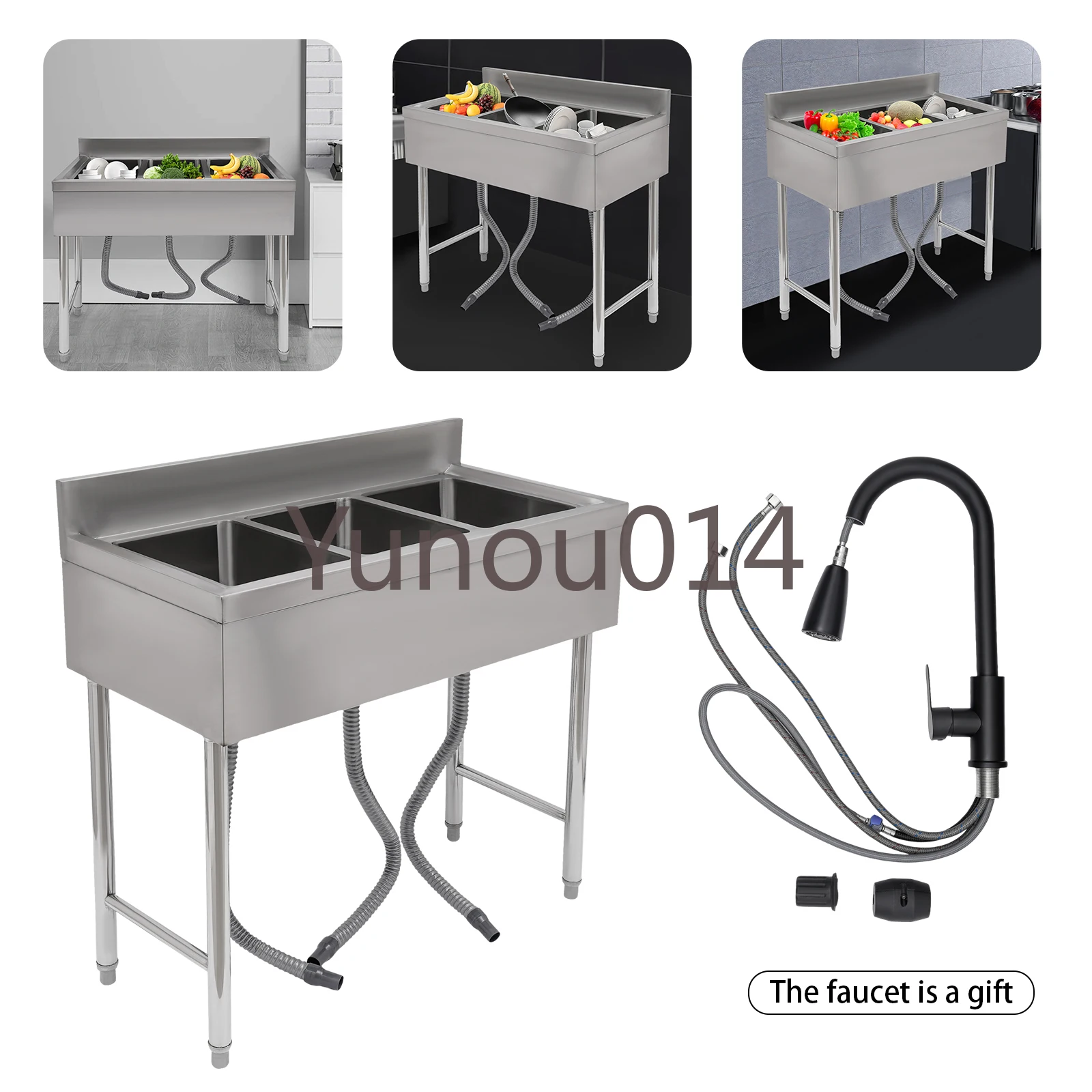 

304 Stainless Steel New Waterfall Kitchen Bar Sink Three Bowls