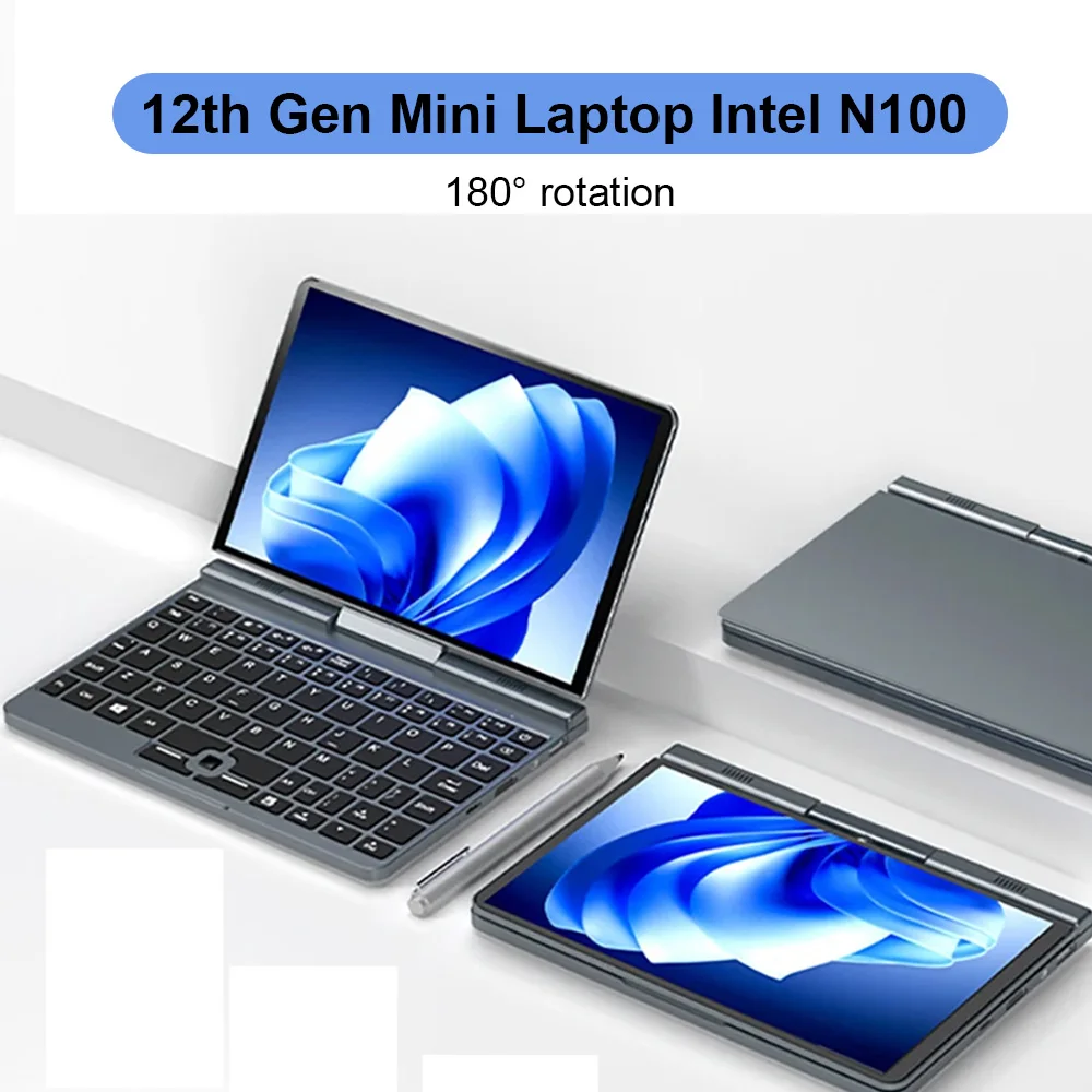 P8 12th Gen Mini ordinateur portable Intel N150 Core 8 pouces LPDDR5 12GB 1TB 4800MHz Windows 11 Pro AX WiFi 6 BT5.2 RJ45 LAN Flip 180 ordinateur portable