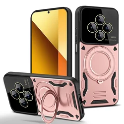 Magnetic Ring Case with Lens Protector and Magsafe Compatibility for Poco C75 4G (Rose Gold)