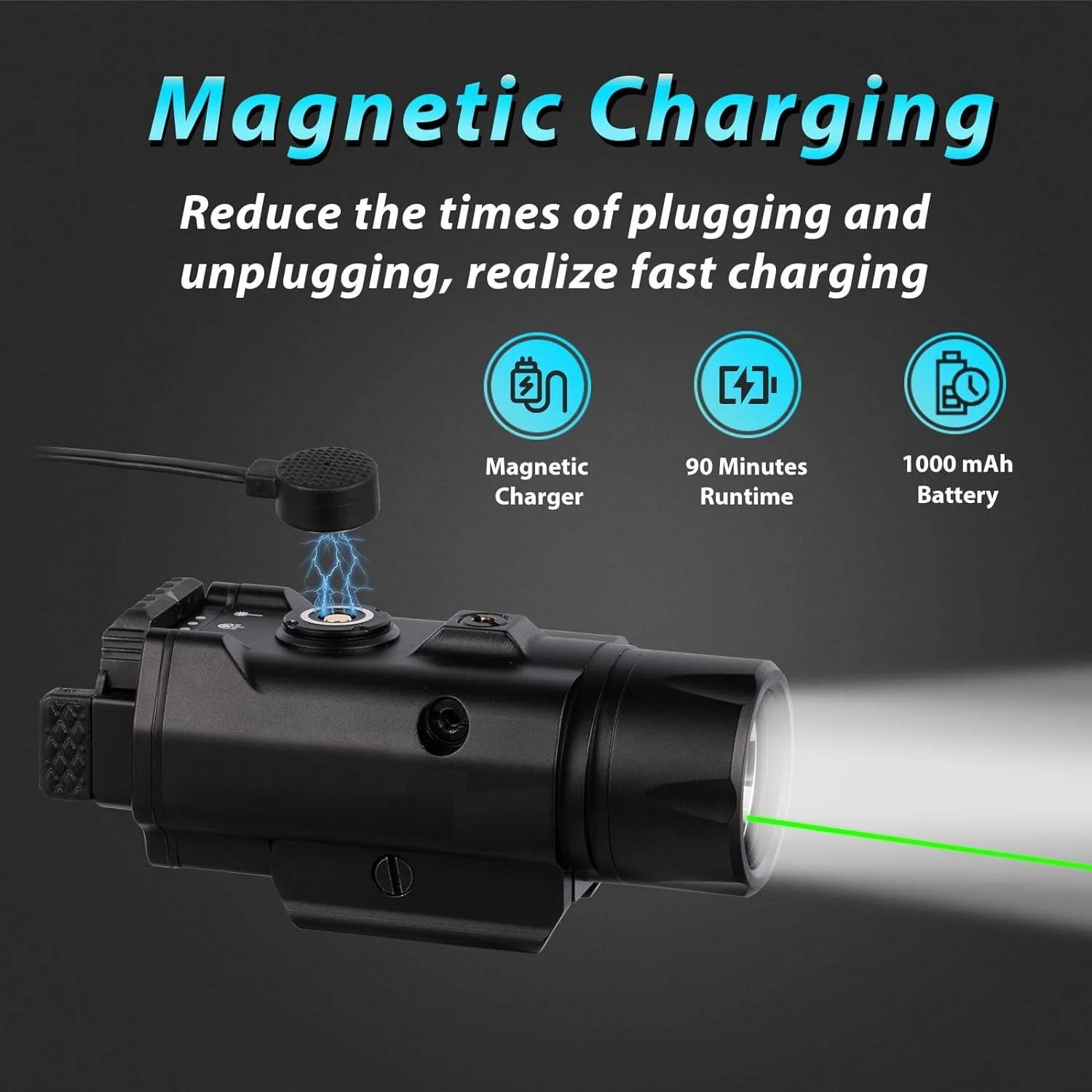 Description Picture 3 of itemRichfire SFD-077 Tactical LED Flashlight 1500LM Green Laser Weaponlight with Magnetic Charging for Taurus 20mm Rail Mounted