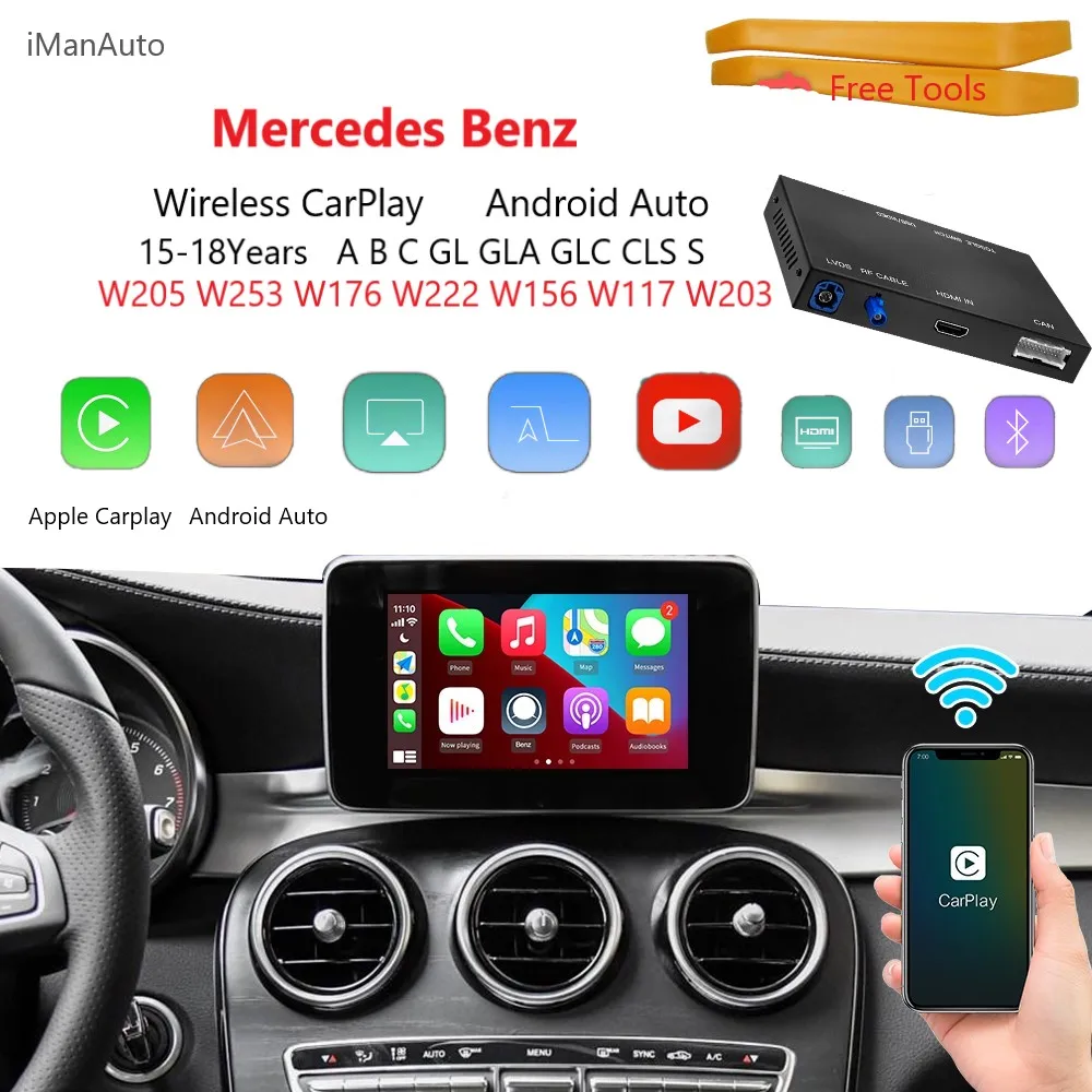 

Wireless Apple Carplay Module for Mercedes Benz C GLC CLA S Class W205 W176 W253 W117 W222 NTG5.0 2015-2018 Android Auto Via BT