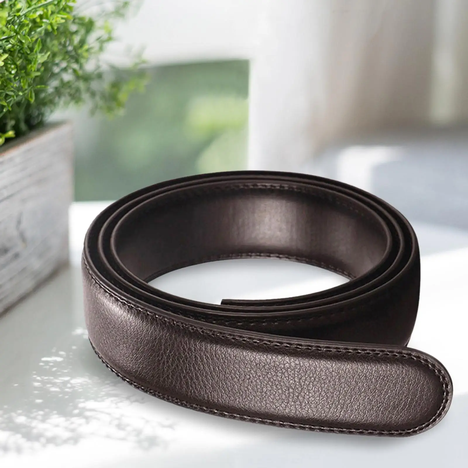

PU Leather Ratchet Belt without Buckle Replacement Belt Strap for Business Trousers Suit Costume Automatic Ratchet Buckles