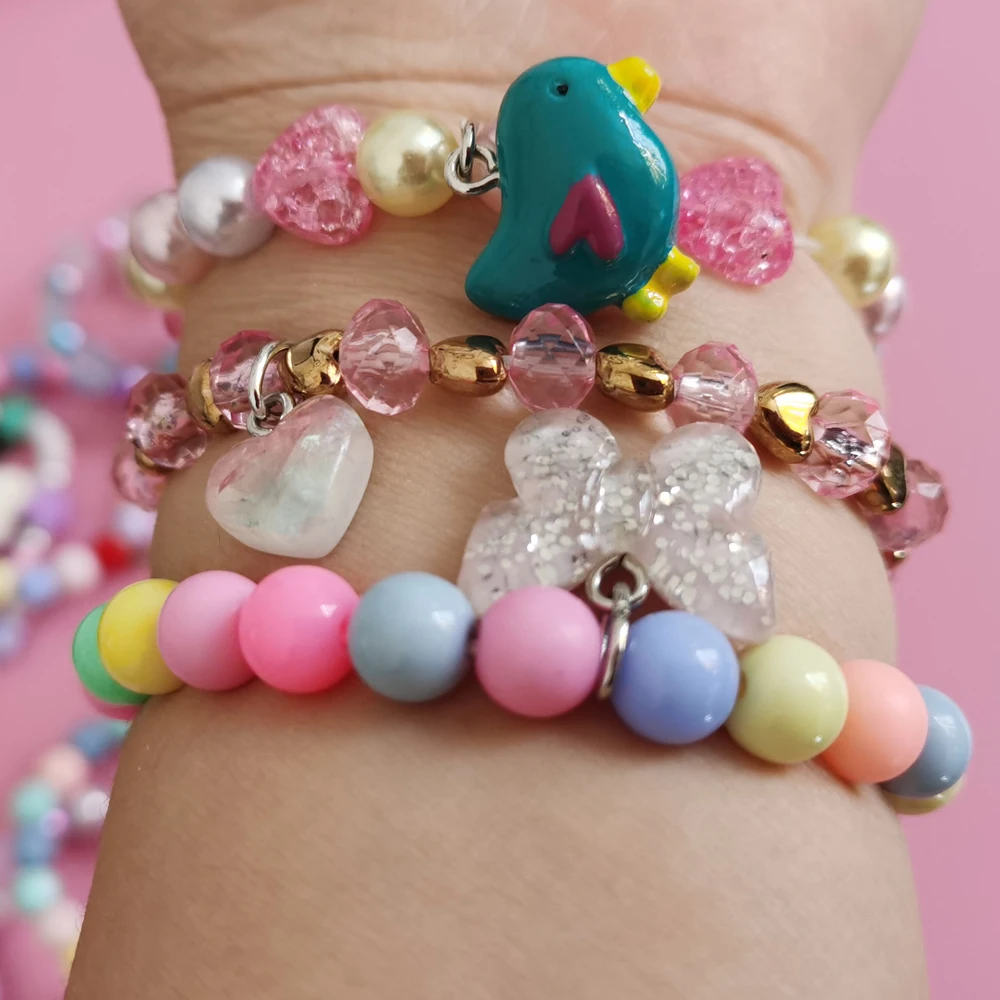 Unicorn Bracelet Set for Kids - Cute Heart Star Elastic Candy Bead Jewelry