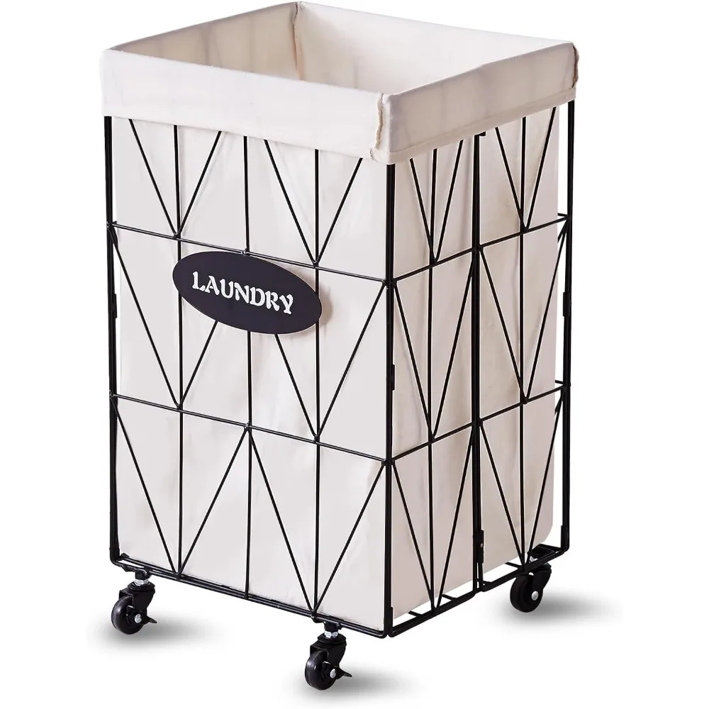 

Mxfurhawa Collapsible Laundry Hamper with Wheels, 65L Capacity and Removable Liner, Sturdy Metal Frame for Clothes Storage and T
