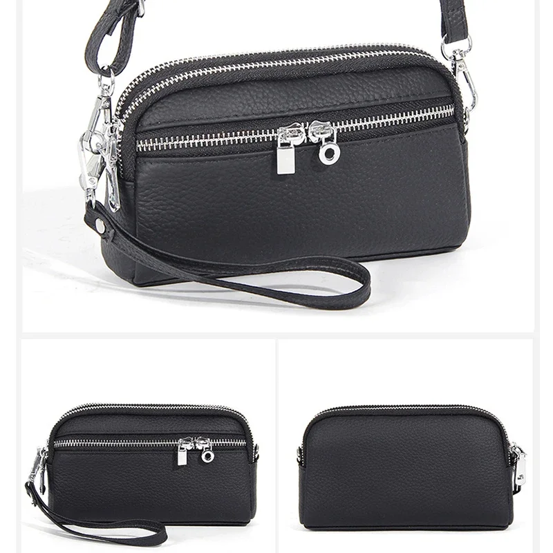 Crossbody Bag Shoulder Satchel Purse for Women Triple Zipper Pocket Bag Genuine Leather Messenger Bag 2024 New Clutch Wallet