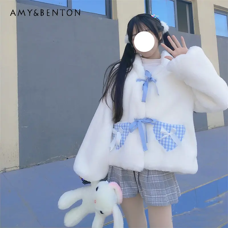 

Japanese Winter Women's Coat New 2022 Popular Lolita Warm Coats Cute Bear Hooded Cotton Padded Jacket