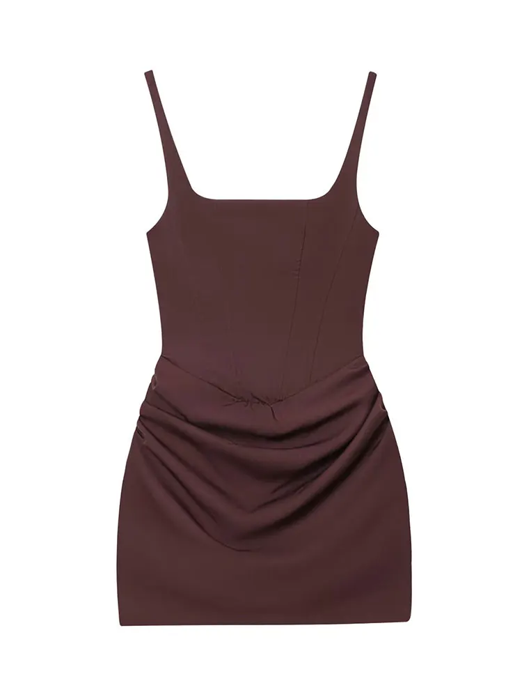 HH Elegante Mini Abito da Festa per Donne, Stile Corsetto con Scollo Quadrato, Vestito Aderente Arricciato per Vacanze Estive, Abbigliamento Sexy - Image 4