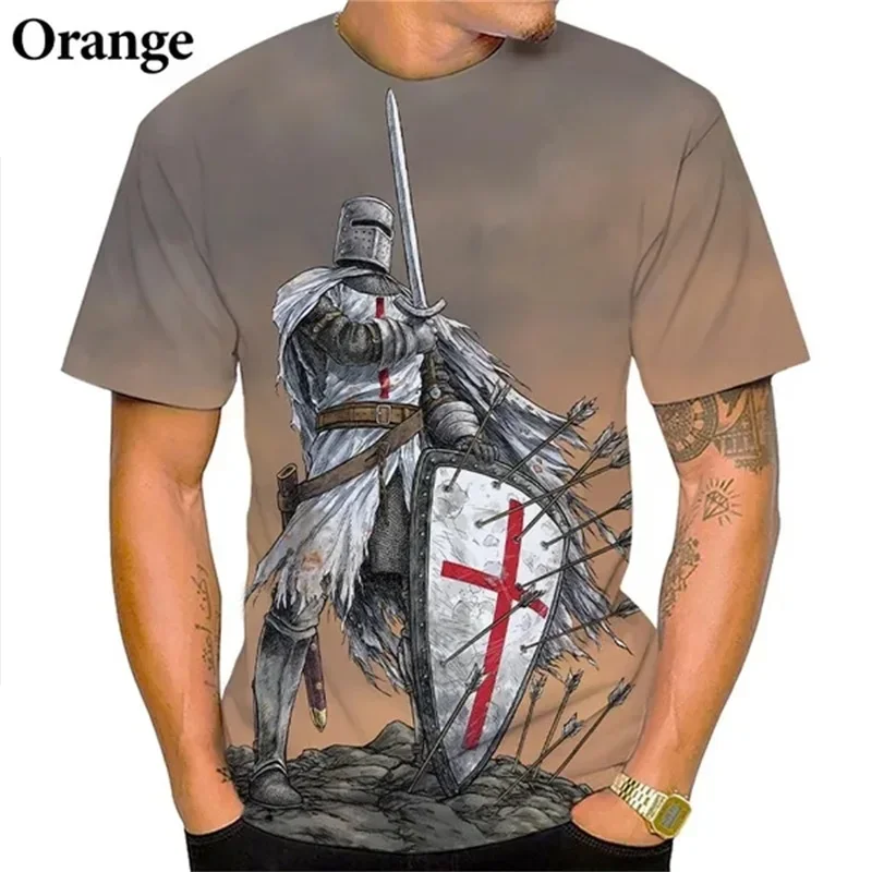 Ritter Templer 3D-Druck T-Shirt für Herren, Kreuzritter-Kreuz Krieger Pferd Grafik Casual Streetwear Mehrere Farben Streetwear – Detail 9