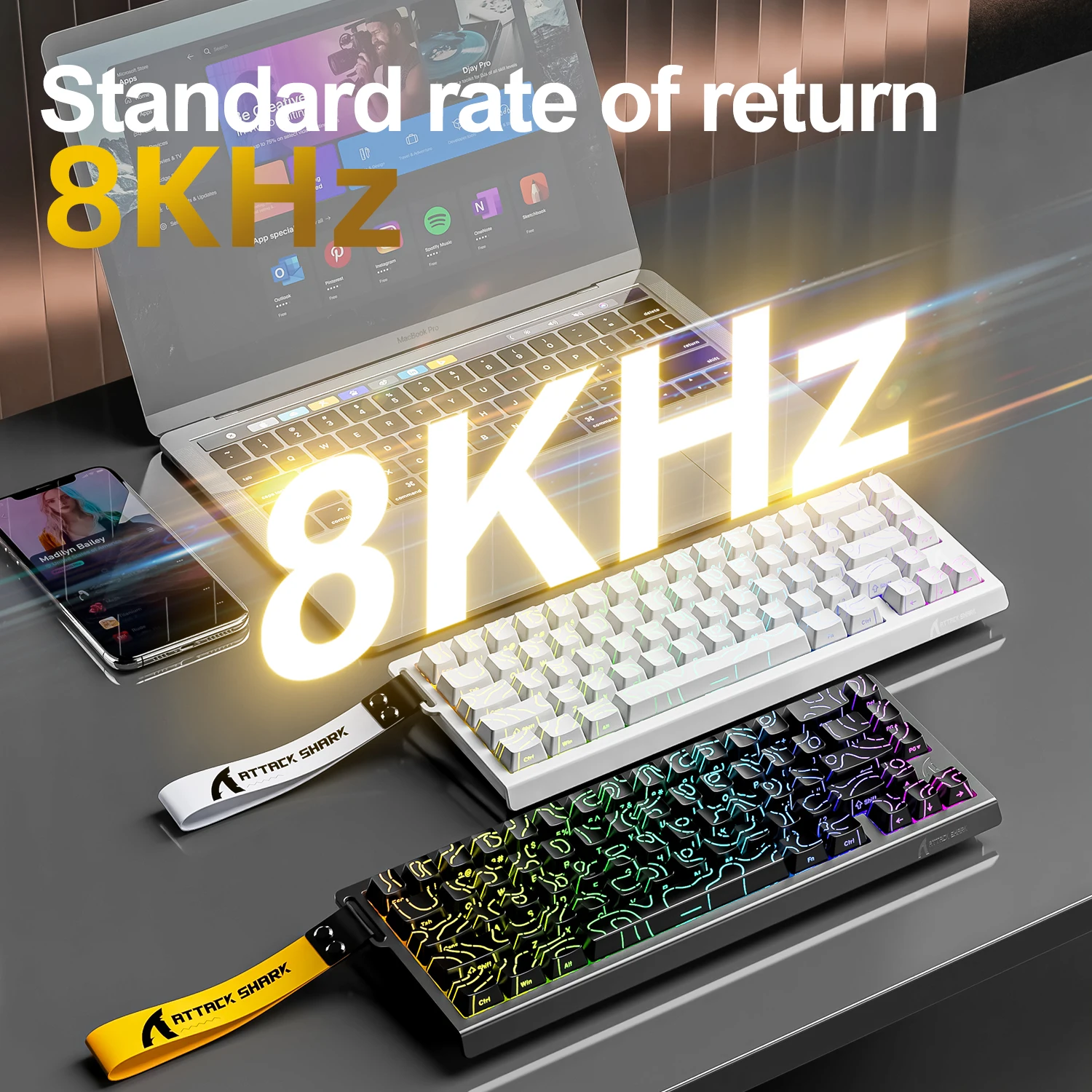 ATTACK SHARK X68 HE 유선 마그네틱 기계식 게이밍 키보드 0.01mm 래피드 트리거 8000Hz 폴링 레이트 0.125ms 레이턴시 SOCD Pro