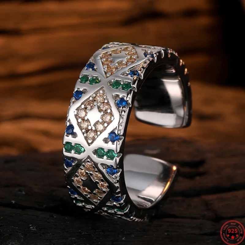 

S925 Sterling Silver Rings for Women Men New Fashion Angel's Eye Pattern Micro Inlaid Zircon Punk Jewelry Free Shipping