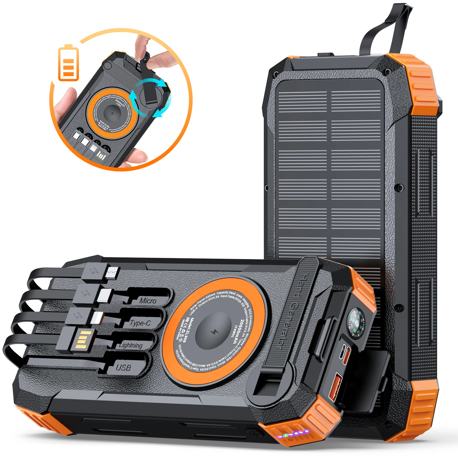 เครื่องชาร์จฉุกเฉินพลังงานแสงอาทิตย์ 50000mAh พกพาสะดวก