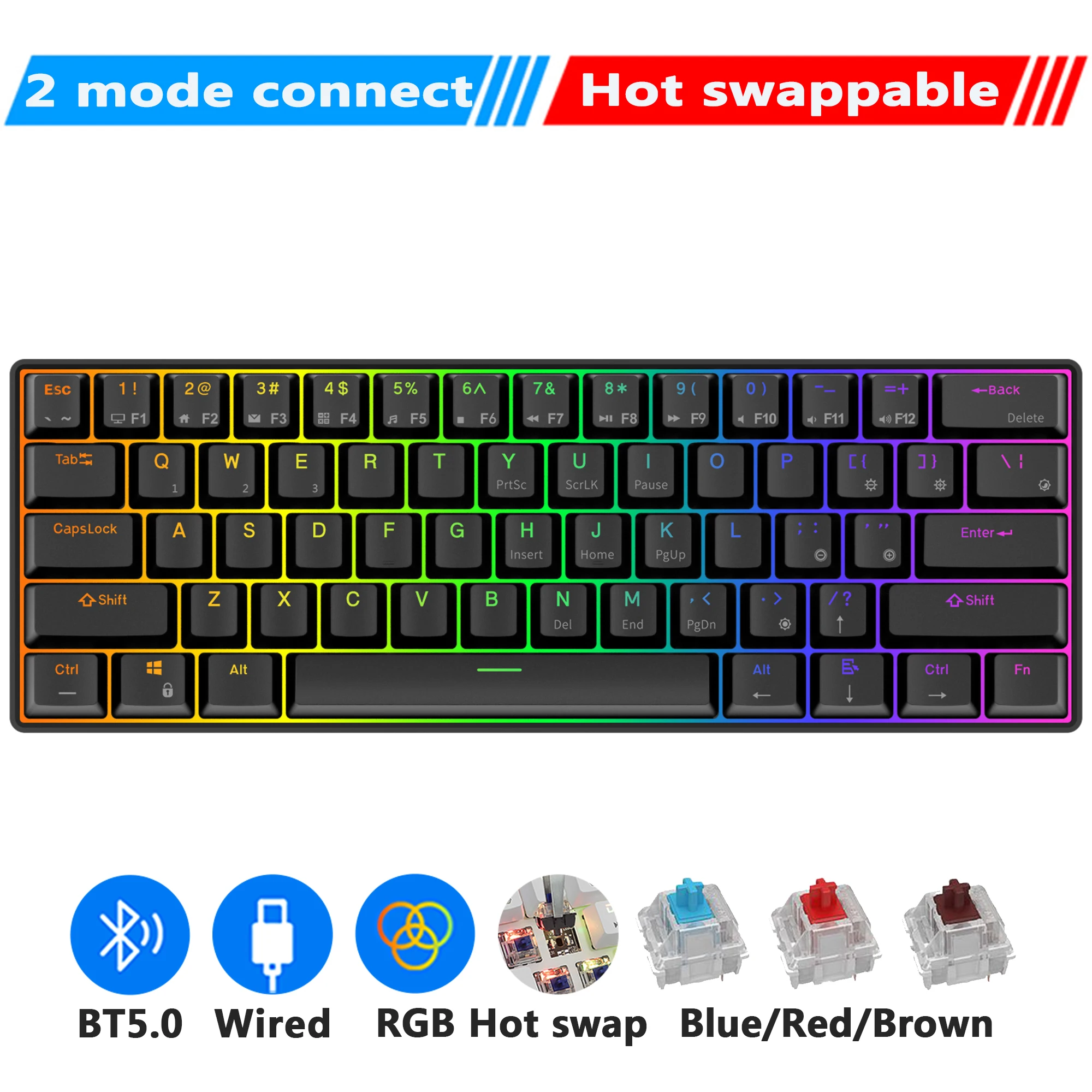 keyboards computer RK61 Royal Kludge Wireless Mechanical Keyboard Tri-Mode Bluetooth 5.0/2.4G/USB-C RGB Backlit 61 Key Hot-Swappable Gamer Keyboard pink computer keyboard Keyboards