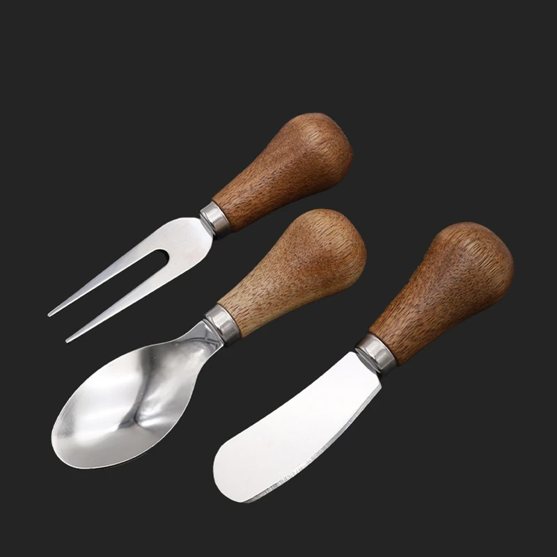 Wood Handle Butter Knife Jam Butter Spatula Cheese Cutter Bread Cheese Knife Spoon and Fork Set Kitchen Tool