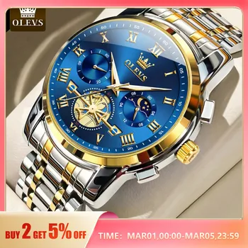 OLEVS 탑 브랜드 남성용 클래식 로마 체중계 다이얼 럭셔리 손목 시계, 오리지널 쿼츠 방수 야광 크로노그래프