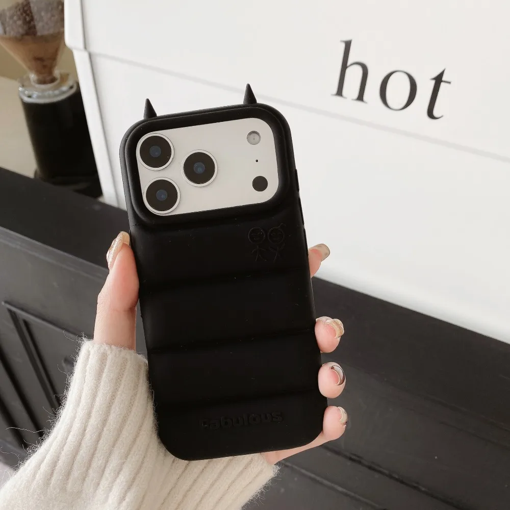 Liquid Silicone Shockproof 3D Devil Horns Phone Case with Soft Protective Back Cover