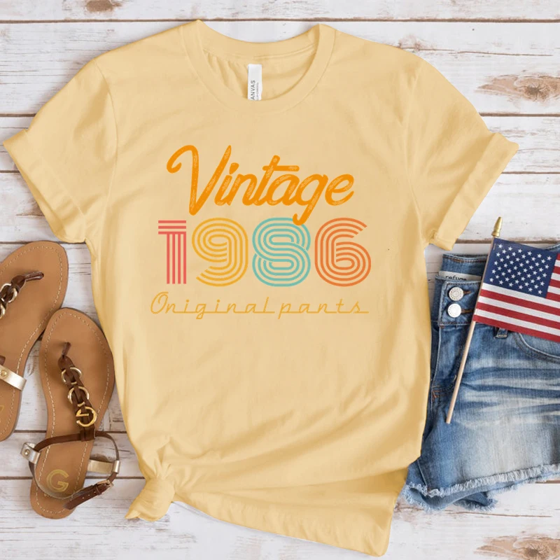 (Premium T-shirt) Neue Vintage 1986, Print T Shirt Frauen Kurzarm Tops Tees Sommer Mode Lose Casual T-Shirt (Schnelle Lieferung) – Detail 7