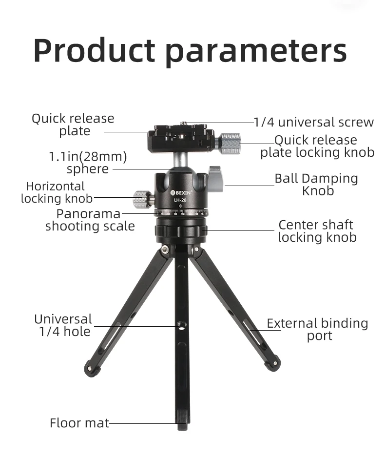Description Picture 3 of itemBEXIN Mini Ball Head With 1/4 Screw for Aluminum Alloy Camera Phone Speedlite MS22 Tripod Selfie Stick Foldable and Lightweight