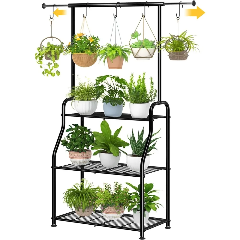 Simple Trending Plant Stand Indoor Outdoor, Heavy Duty Metal 3 Tiered Hanging Plant Shelf for Multiple Flower Planter Holder